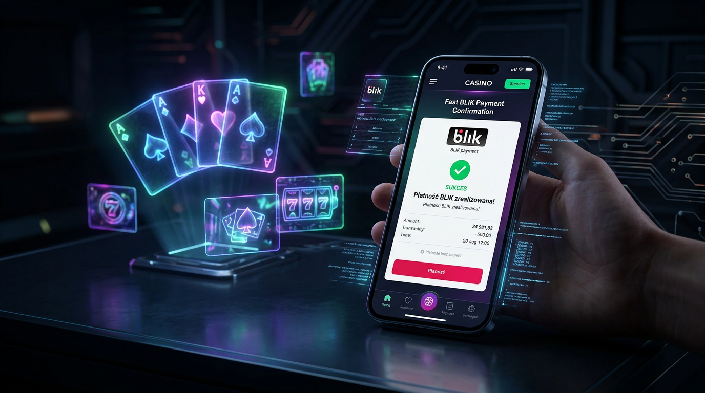 Futuristic online casino 2026 mobile interface with neon lights and digital payment icons.