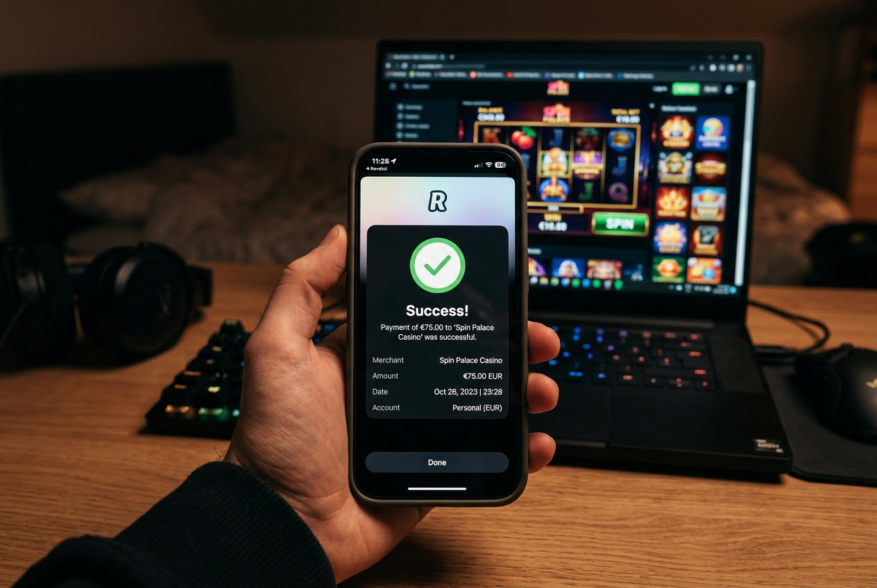 Proces płatności Revolut w aplikacji mobilnej oraz saldo kasyna